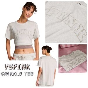 VSPINK Heathered Woven Shine Sparkle Tee NEW WITH TAGS